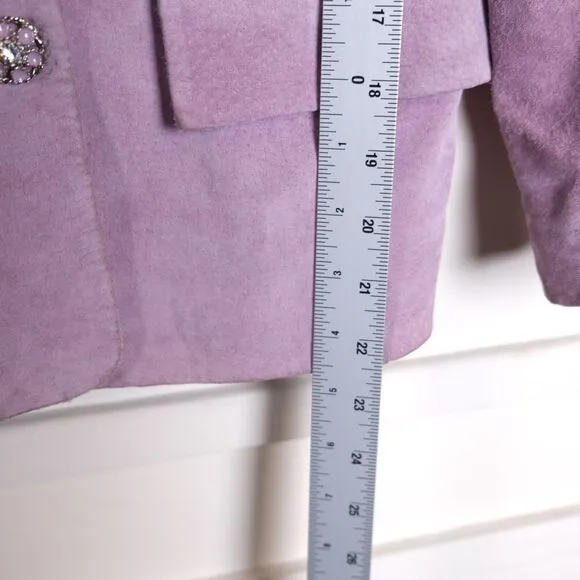 Vtg Y2K Sz Small Avanti‎ Suede Leather Lavender Purple Button Front Lined Jacket