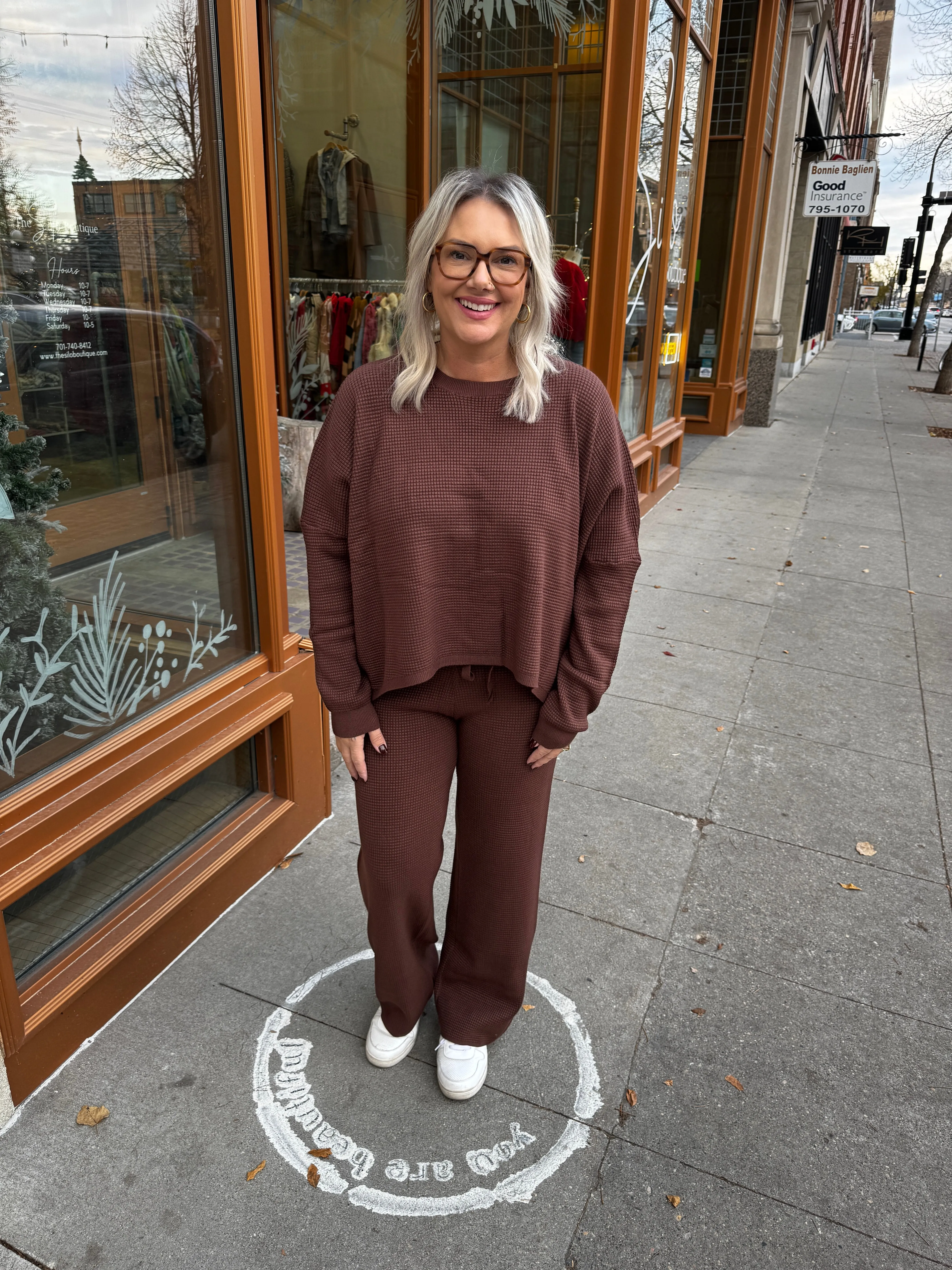 Waffle Knit Best Set Ever-Chestnut
