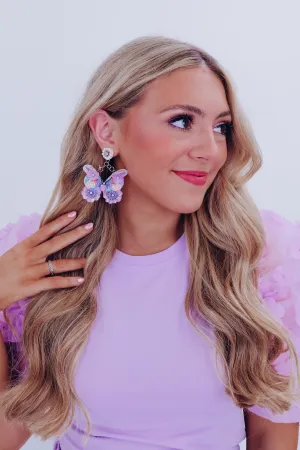 Whimsical Butterfly Statement Earrings - Lavender