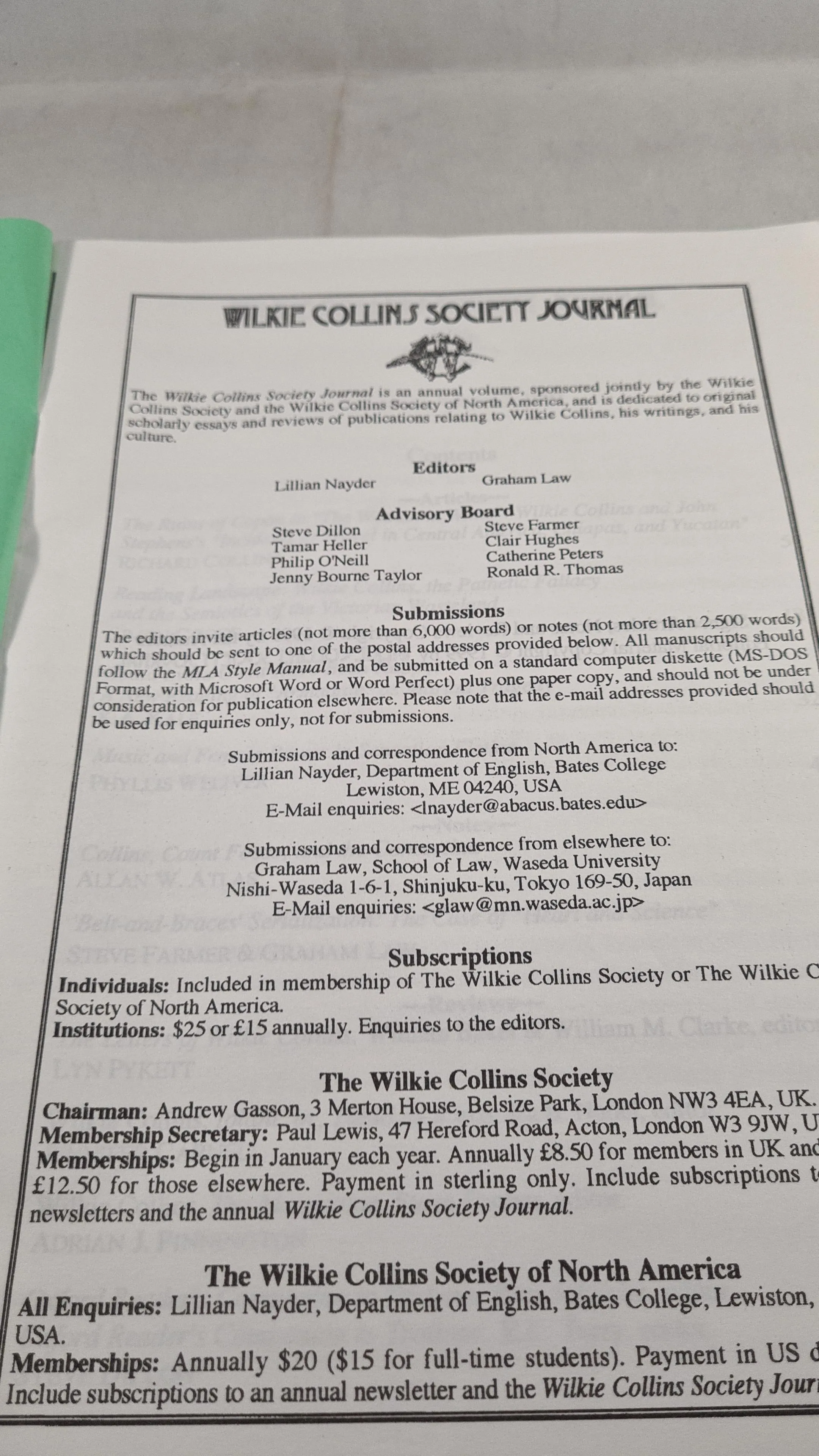Wilkie Collins Society Journal 1999 & 2005