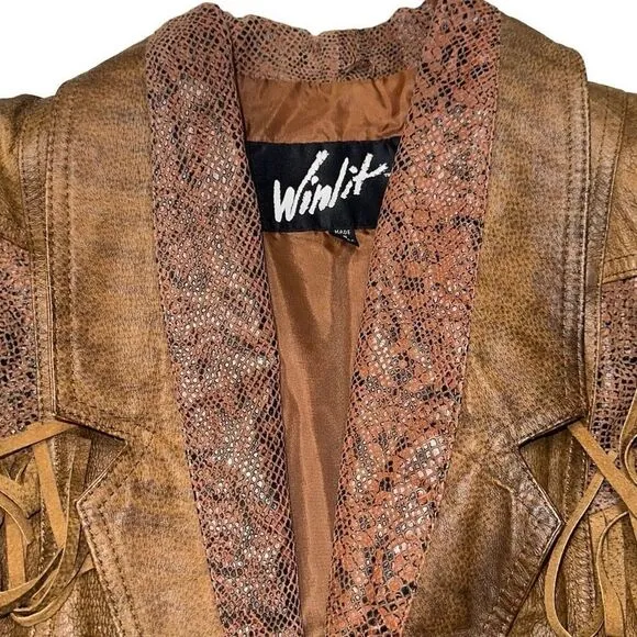 Winlit Crop brown tassel Genuine Leather Jacket sz M ( VTG large) biker 80’s