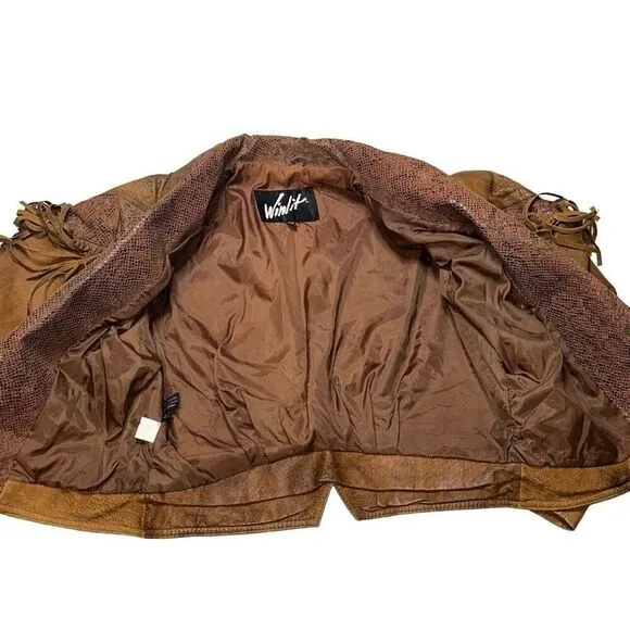Winlit Crop brown tassel Genuine Leather Jacket sz M ( VTG large) biker 80’s