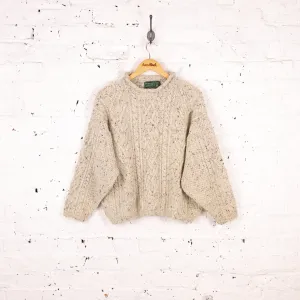 Women's Aran Wool Cable Knit Roll Neck Jumper - Cream - Women's L