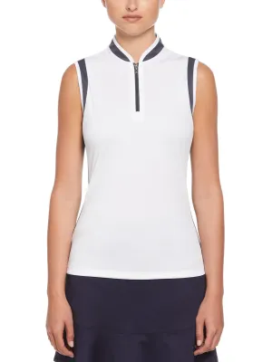 Womens Color Block Mandarin Collar Golf Polo