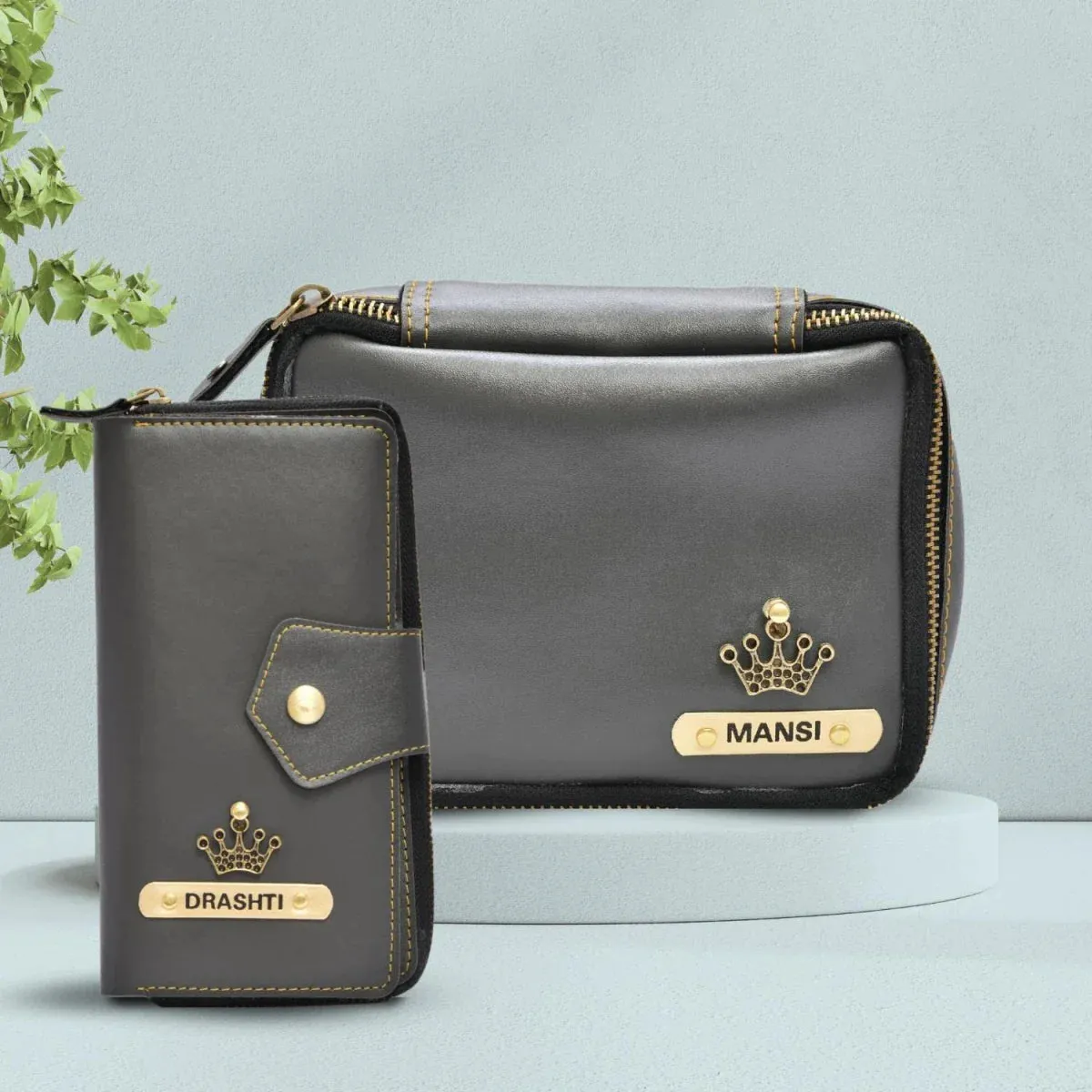 Women's Combo - Mini Makeup Kit & zip around lady Wallet (Grey)