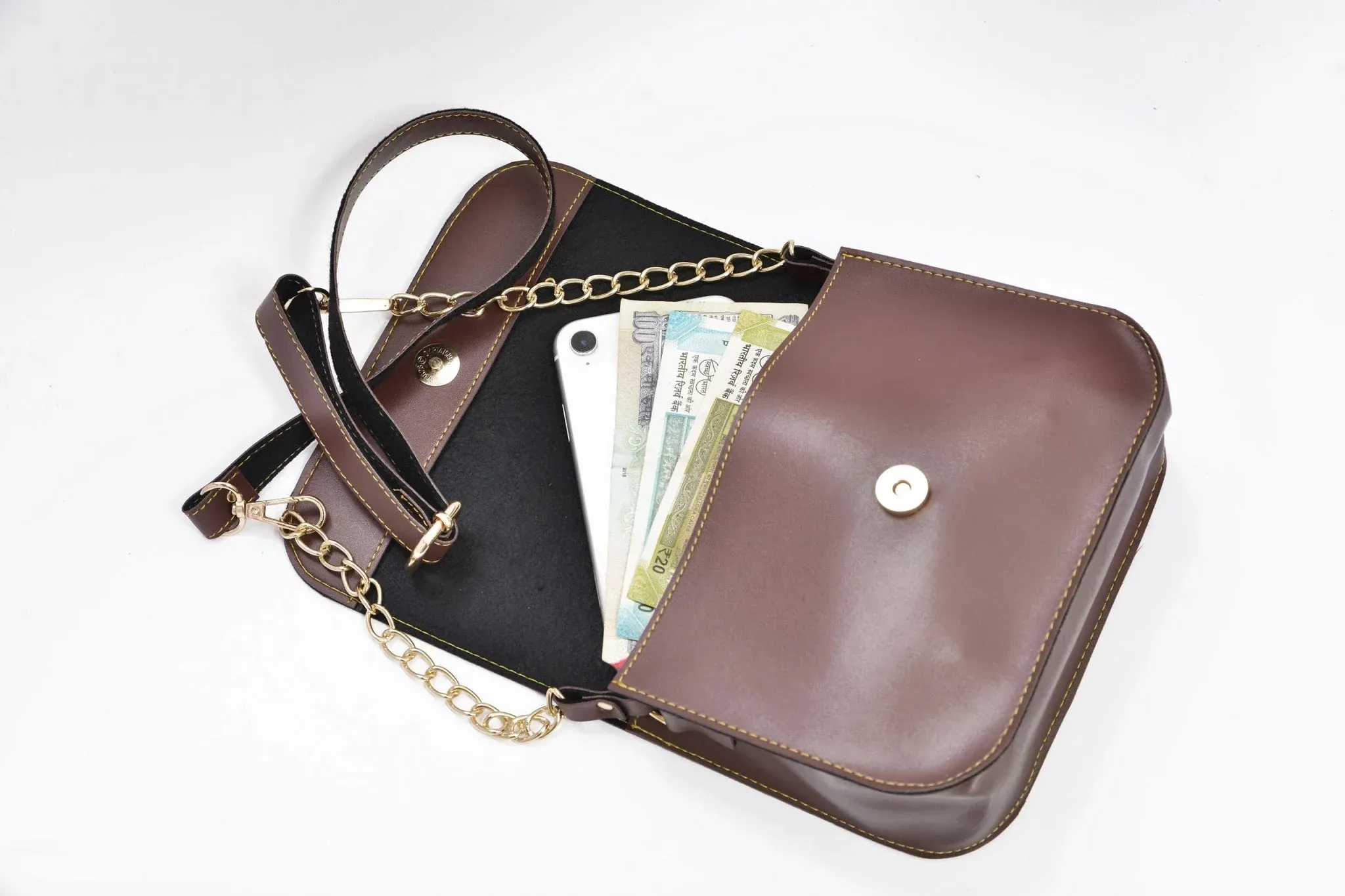 Women's Combo : Premium Lady Wallet & Chained Sling Bag - Brown