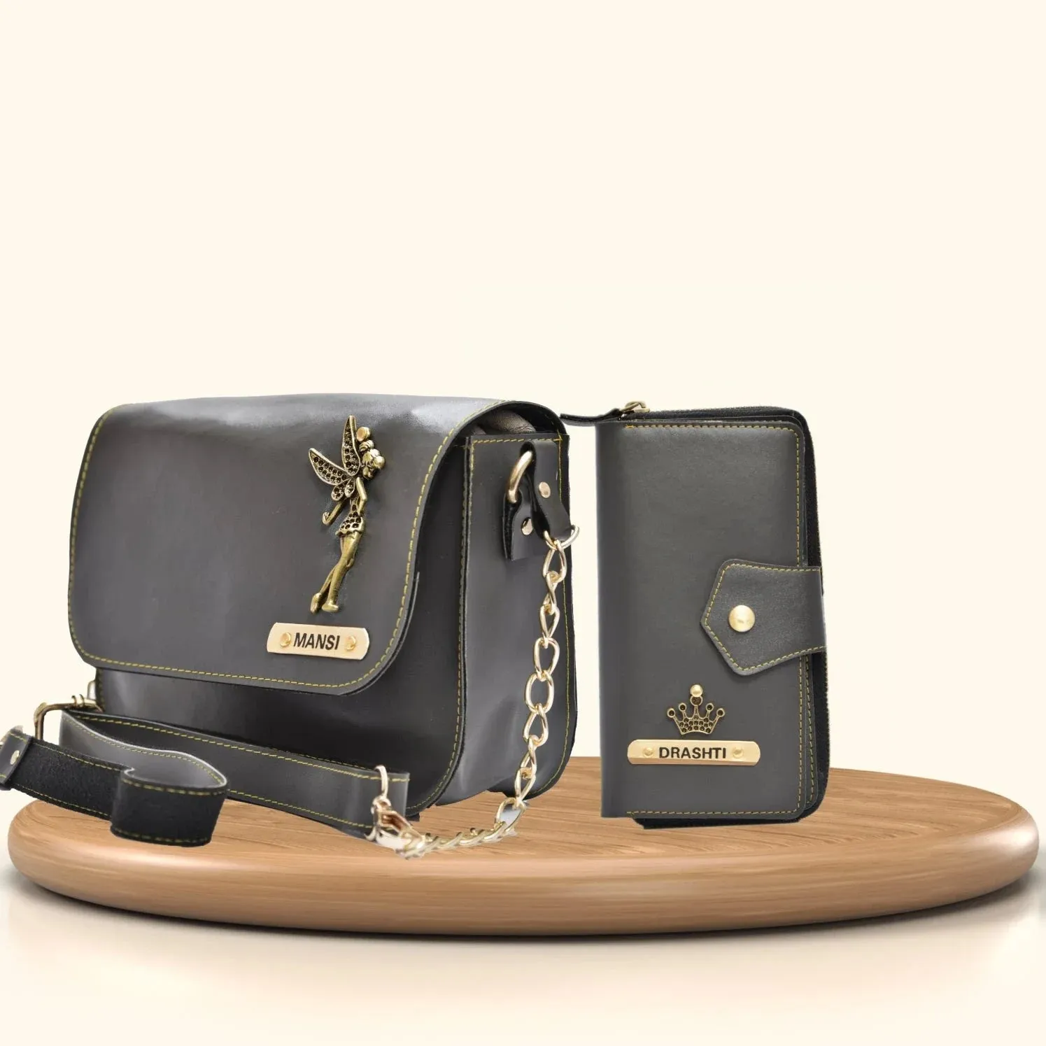 Women's Combo : Premium Lady Wallet & Chained Sling Bag - Grey