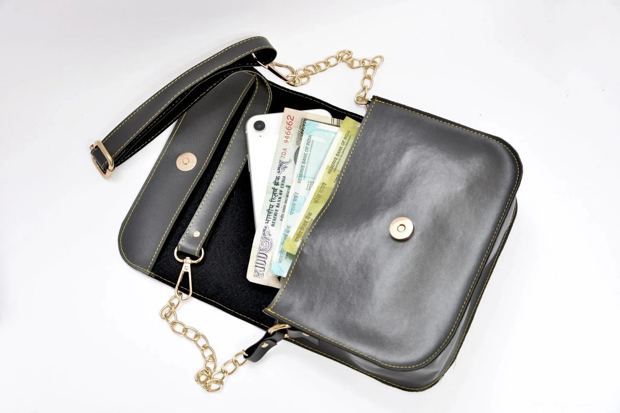 Women's Combo : Premium Lady Wallet & Chained Sling Bag - Grey
