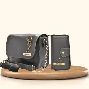 Women's Combo : Premium Lady Wallet & Chained Sling Bag - Pink