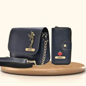 Women's Combo : Premium Lady Wallet & Chained Sling Bag - Royal blue