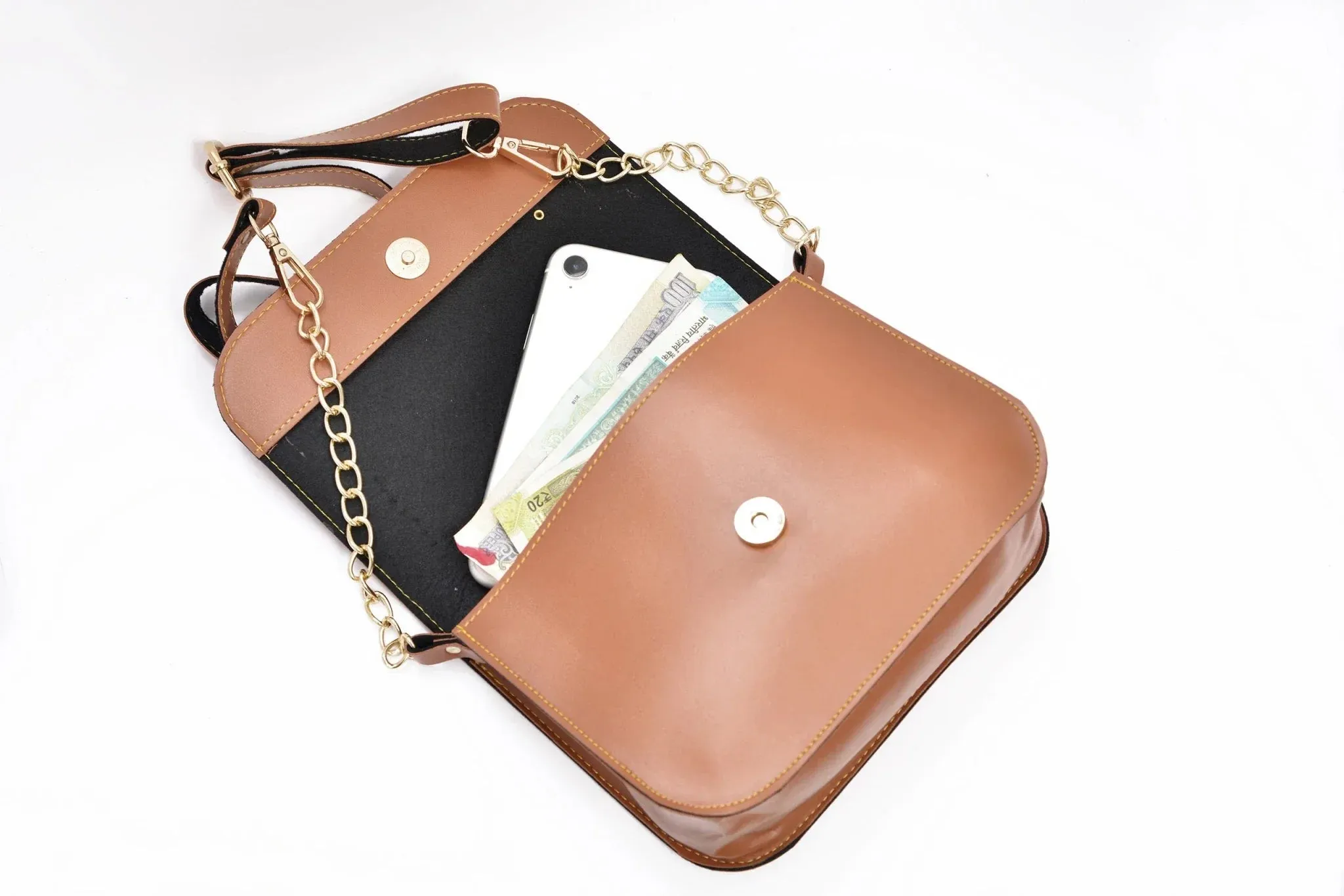 Women's Combo : Premium Lady Wallet & Chained Sling Bag - Tan
