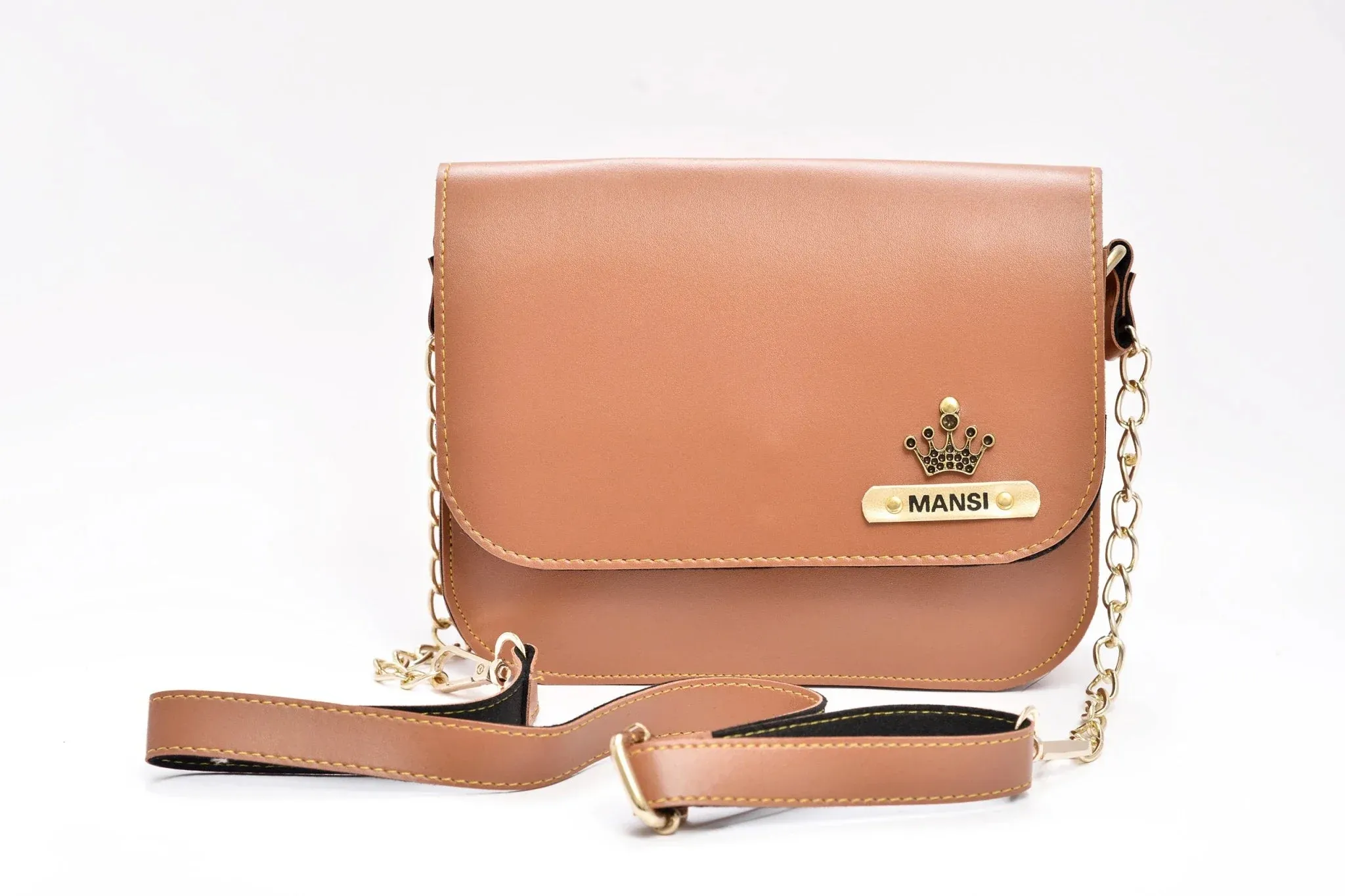 Women's Combo : Premium Lady Wallet & Chained Sling Bag - Tan