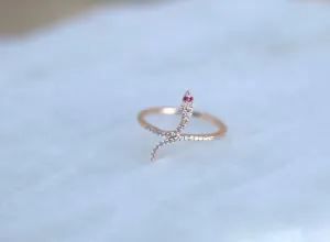 Wrap Snake Pave Diamonds & Ruby Ring