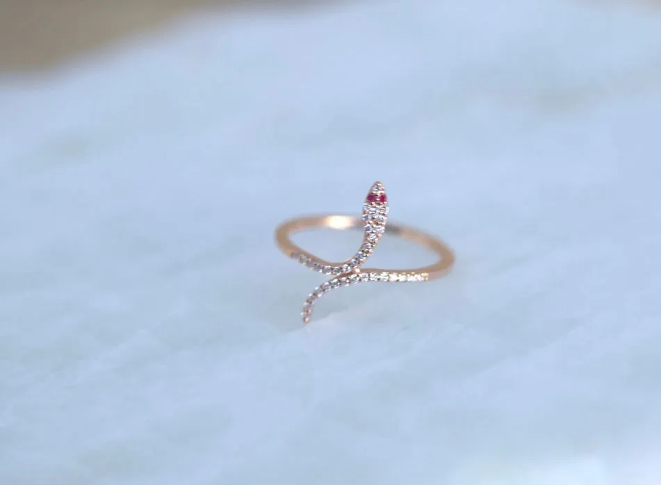 Wrap Snake Pave Diamonds & Ruby Ring