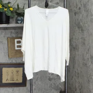 Wynne Layers Womens V-Neck Knit Boxy T-Shirt Top Tee 694608 Cloud White M