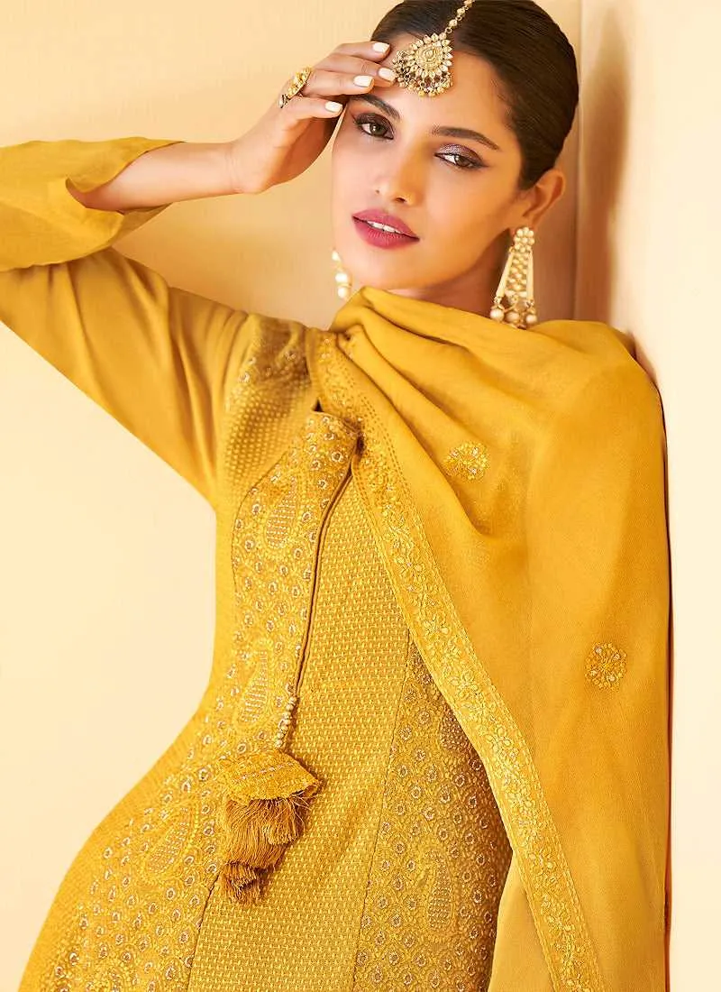 Yellow and Gold Heavy Embroidered Sharara Style Suit