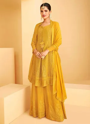 Yellow and Gold Heavy Embroidered Sharara Style Suit