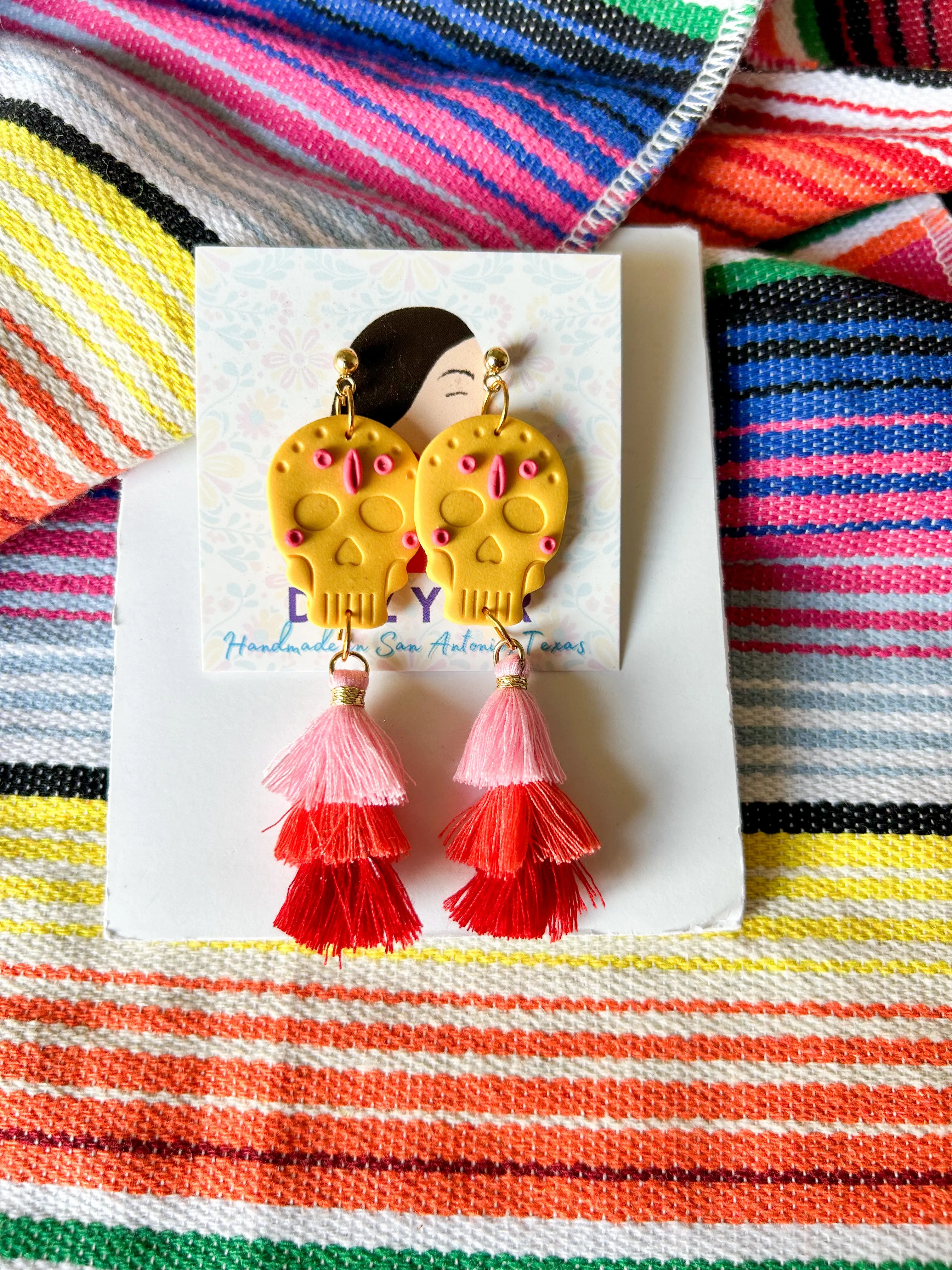 Yellow/ Pink Tassel skulls