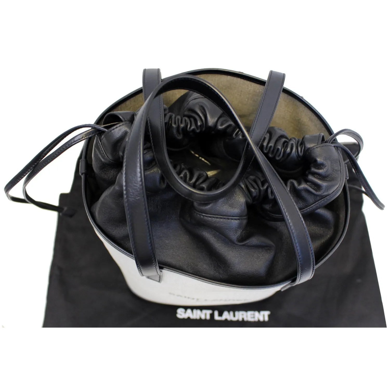 YVES SAINT LAURENT Teddy Canvas/Leather Drawstring Shopping Tote White/Black - Last Call
