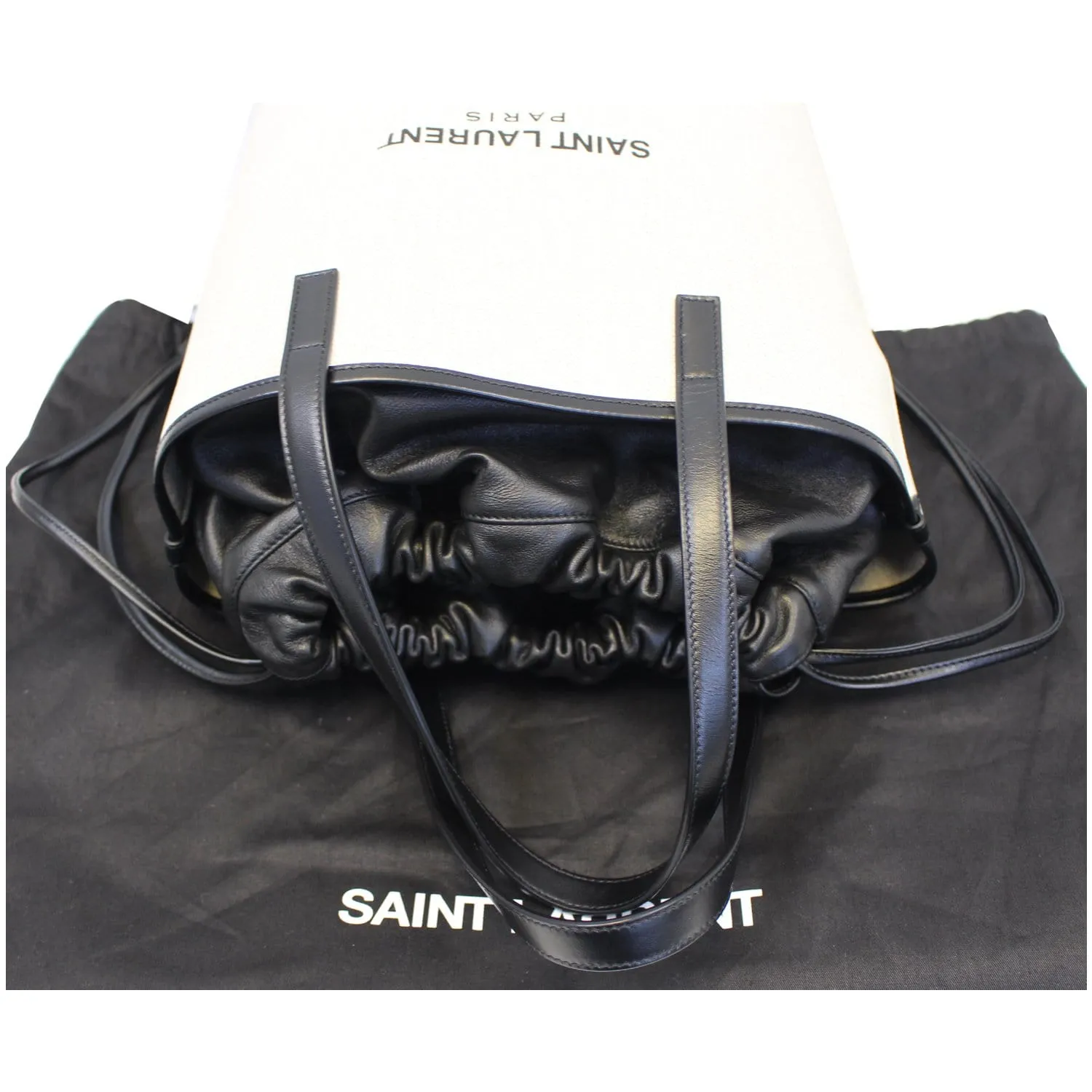 YVES SAINT LAURENT Teddy Canvas/Leather Drawstring Shopping Tote White/Black - Last Call